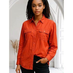 Lauren Ralph Lauren Women Orange Silk Blend Long Sleeve Button Up Shirt Size S